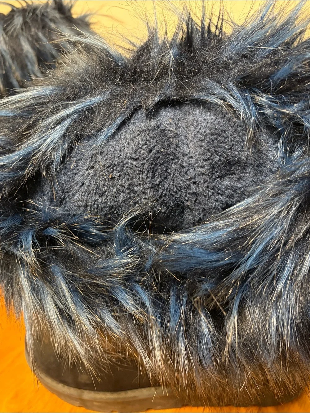 Faux Fur Cuffed Suede Boot in Black and Dark Blue